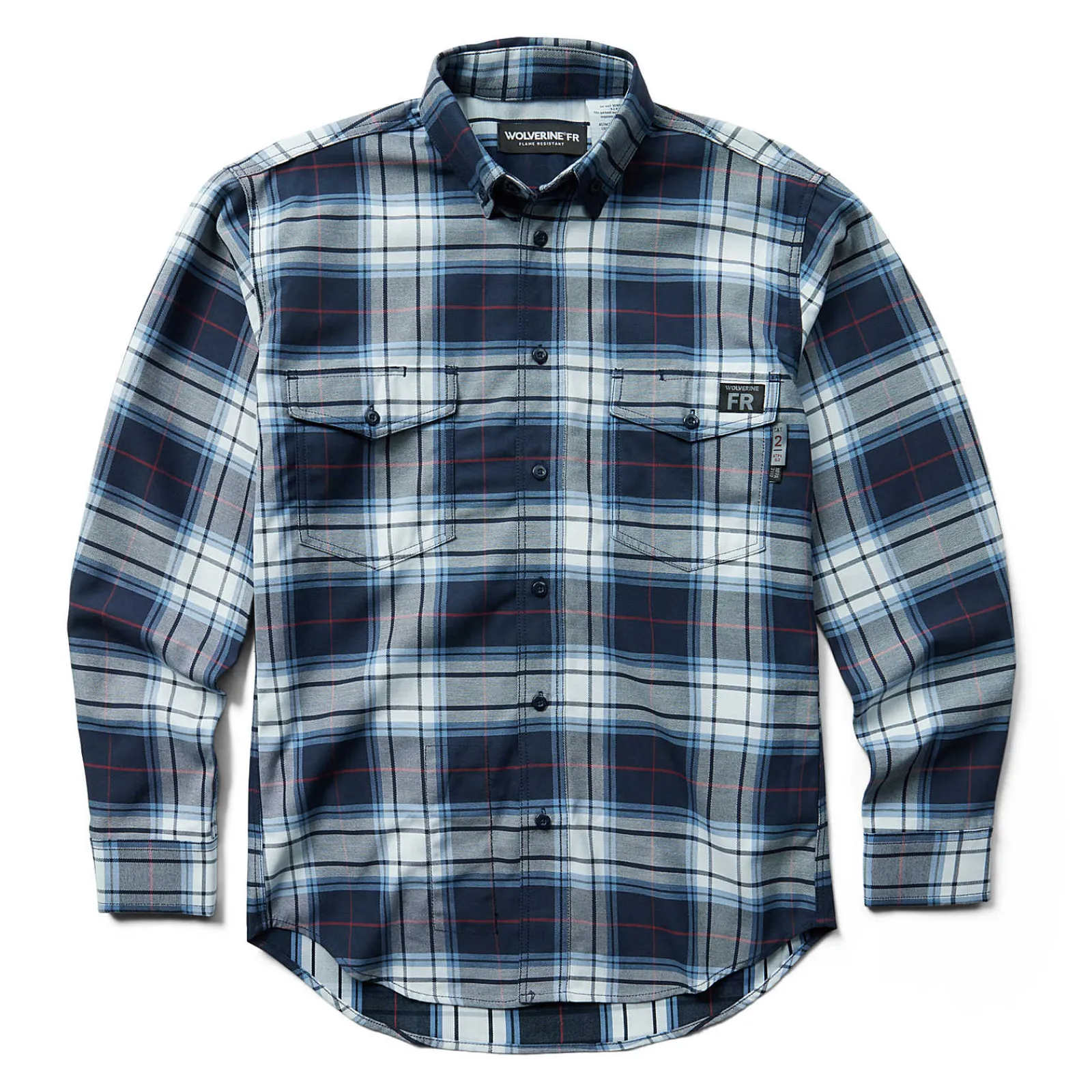 Wolverine FR Plaid Long Sleeve Twill Shirt Navy Plaid Store