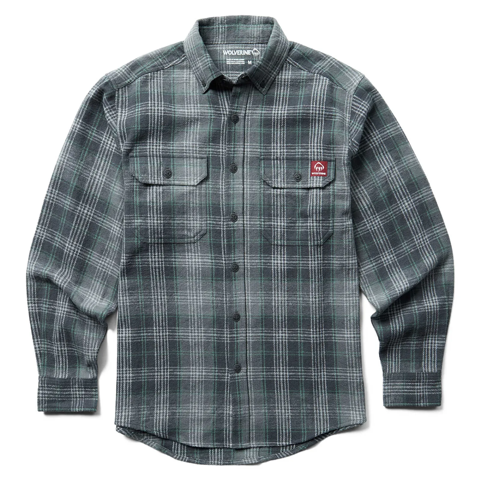 Wolverine Glacier Heavyweight Long Sleeve Flannel Shirt Greystone Plaid Clearance