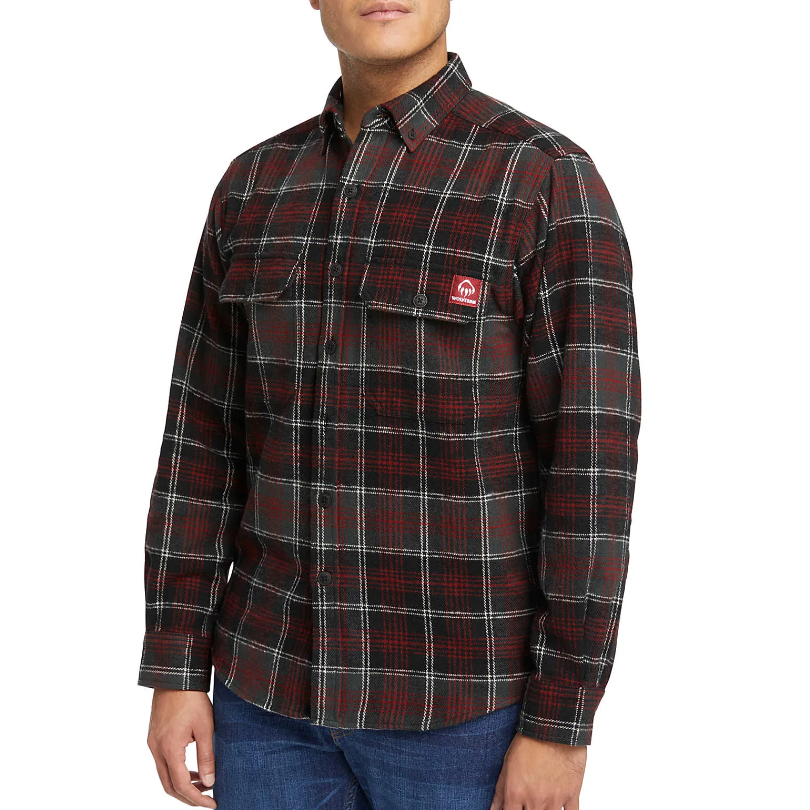 Wolverine Glacier Heavyweight Long Sleeve Flannel Shirt Midnight Black Plaid Sale