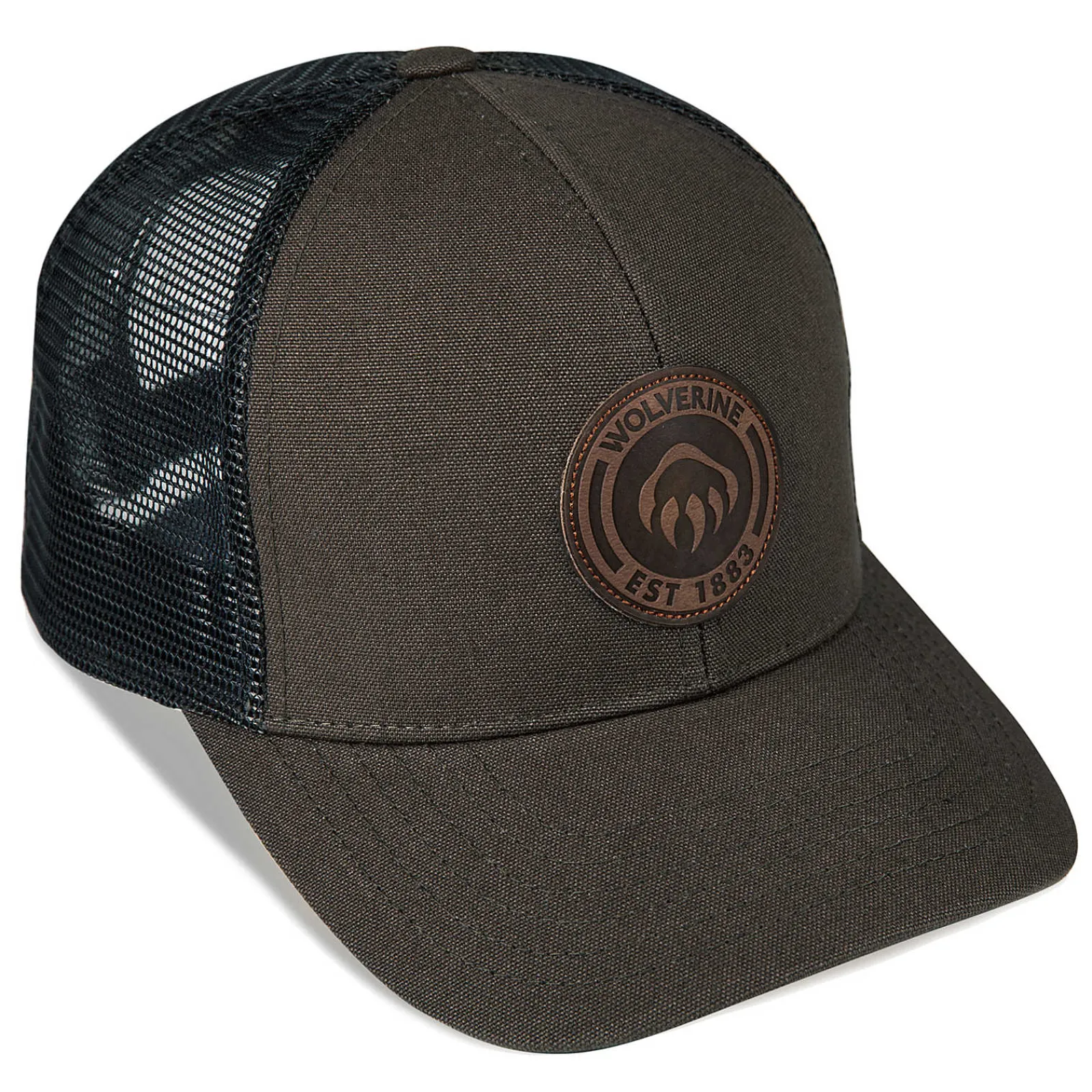 Wolverine 1883 Leather Patch Trucker Cap Black Olive Cheap