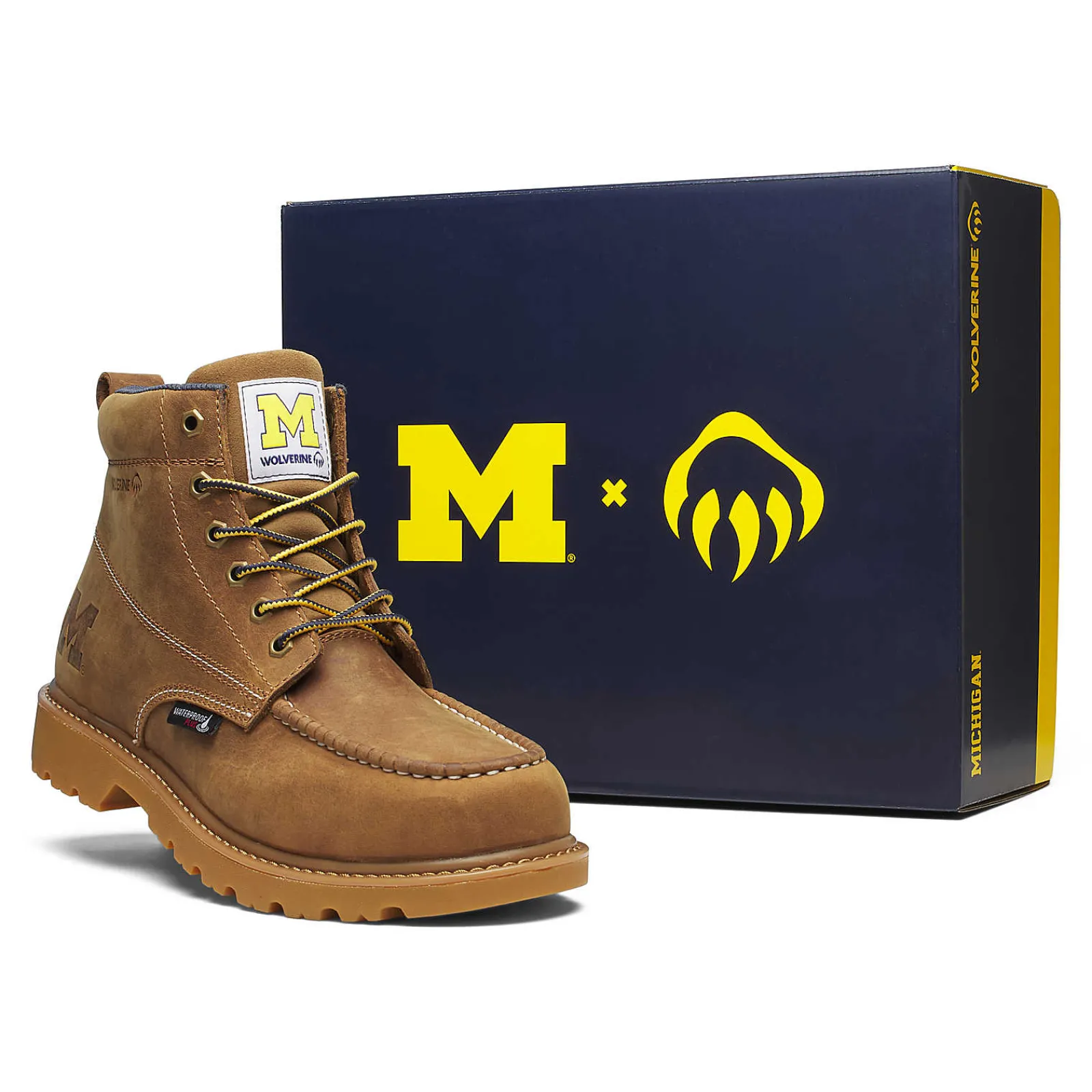 Wolverine X Valiant University Of Michigan Floorhand Moc Toe Work Boot Tan Discount