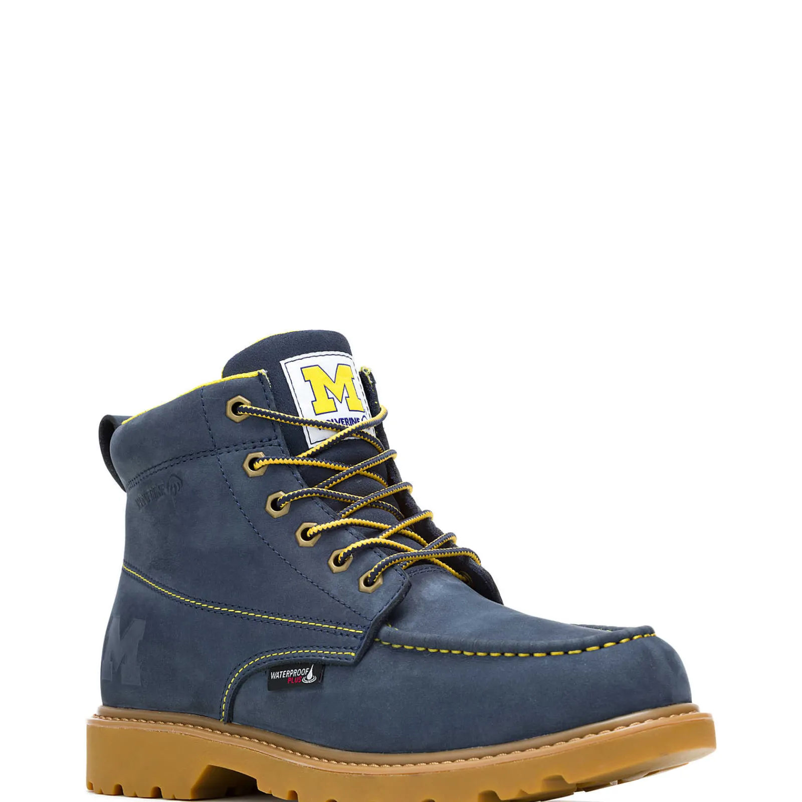 Wolverine X Valiant University Of Michigan Floorhand Moc Toe Work Boot Navy Sale
